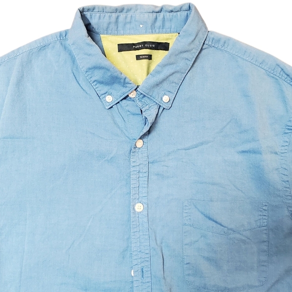 Perry Ellis Sky Blue Short Sleeve Shirt. 100% Cotton. Men's XL - Picture 2 of 9